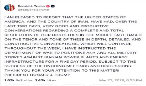 Petinggi Iran: AS Manipulasi Damai untuk Redakan Pasar Keuangan dan Harga Minyak