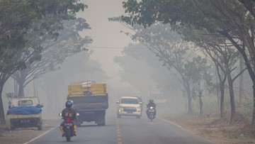 Kabut Asap Karhutla di Banjar Kalsel, Truk Pengangkut Motor Terbalik